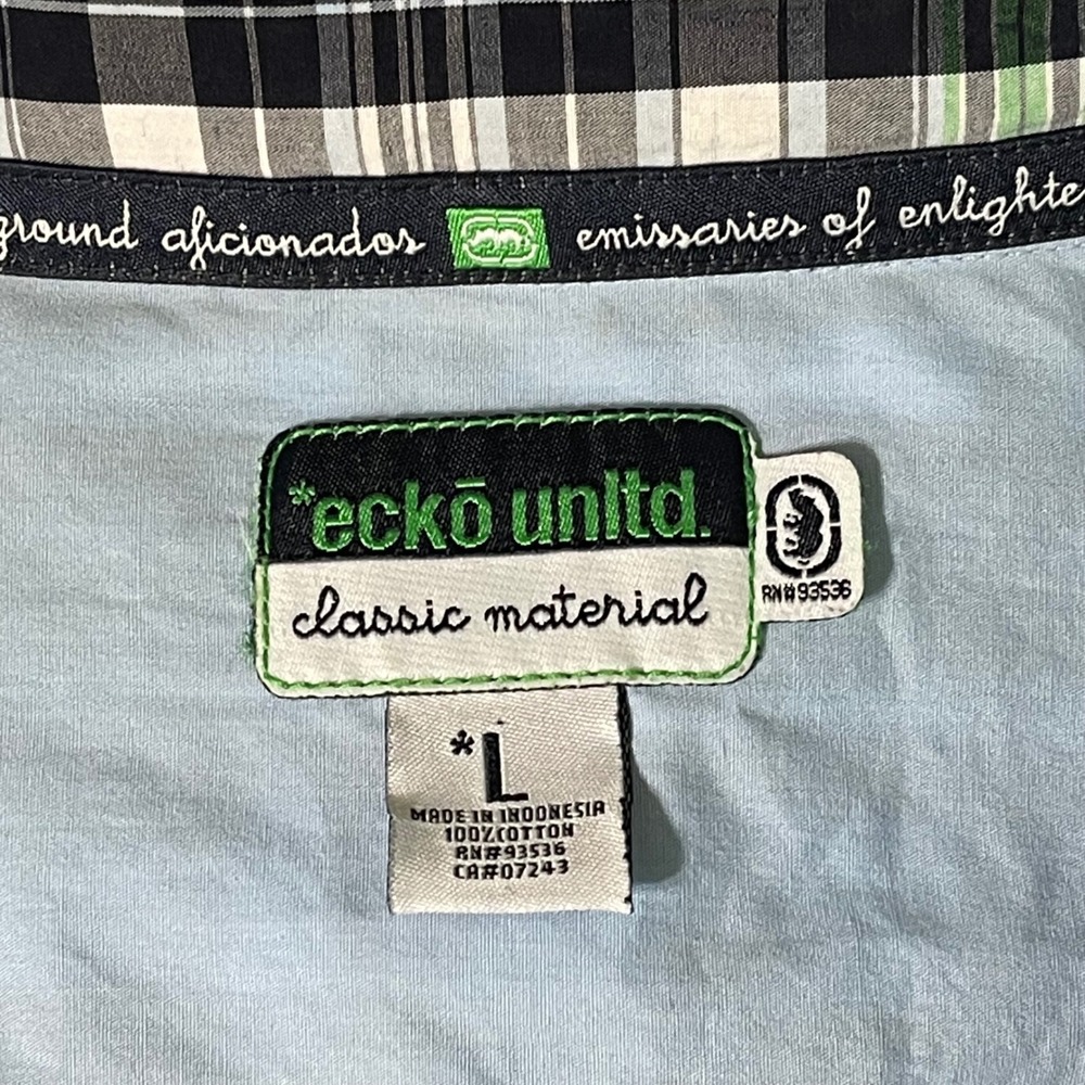 Ecko Unltd Y2K Mens Classic Material Large Plaid Button Down Shirt Short Sleeve - Picture 8 of 10